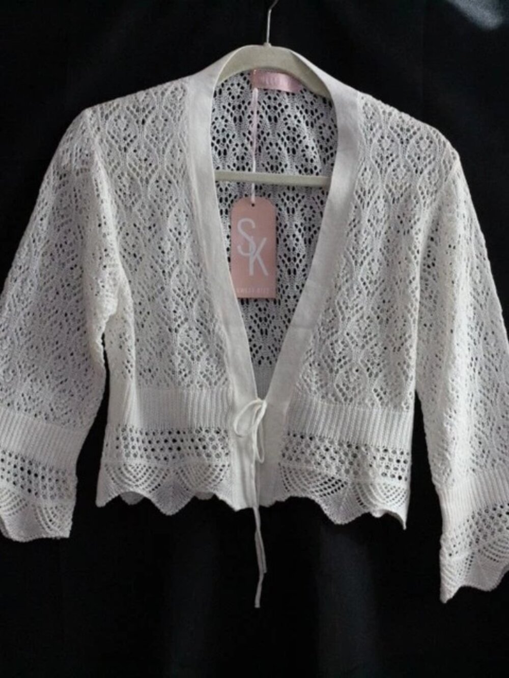 NWT Sweet Kizz Cardigan Sweater White Open Knit Crochet Bell Sleeve Beach Y2K M